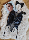 Czarne skórzane body siatka cosplay kot
