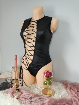 Czarne skórzane wycięte body seksowne M
