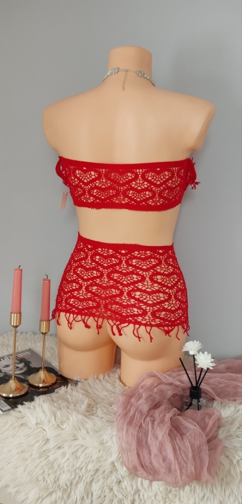 Czerwona siateczka komplet bielizny bodystocking