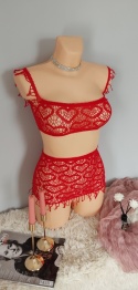 Czerwona siateczka komplet bielizny bodystocking