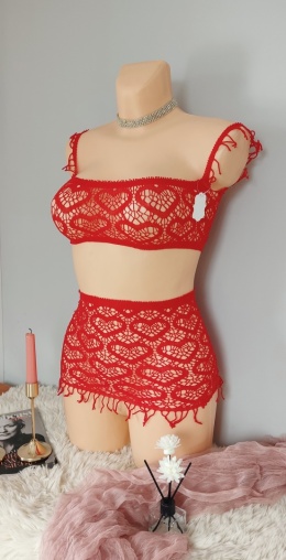 Czerwona siateczka komplet bielizny bodystocking