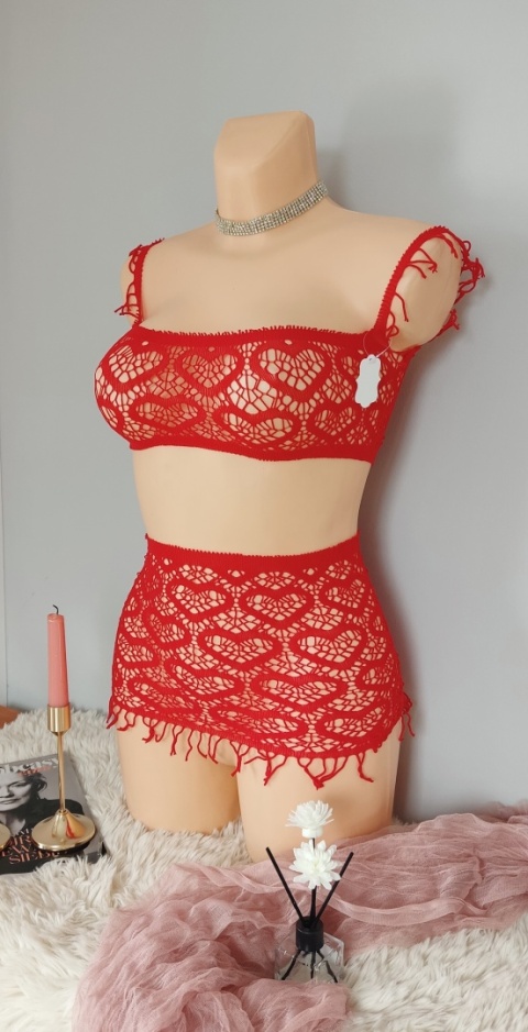 Czerwona siateczka komplet bielizny bodystocking