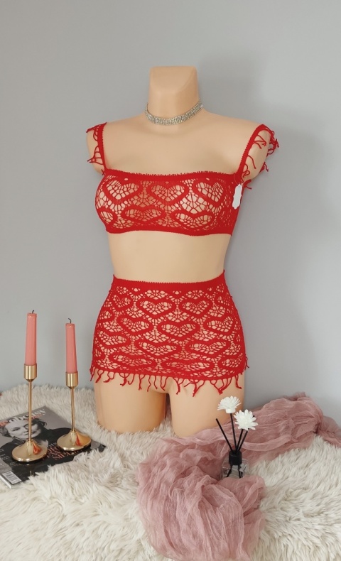 Czerwona siateczka komplet bielizny bodystocking